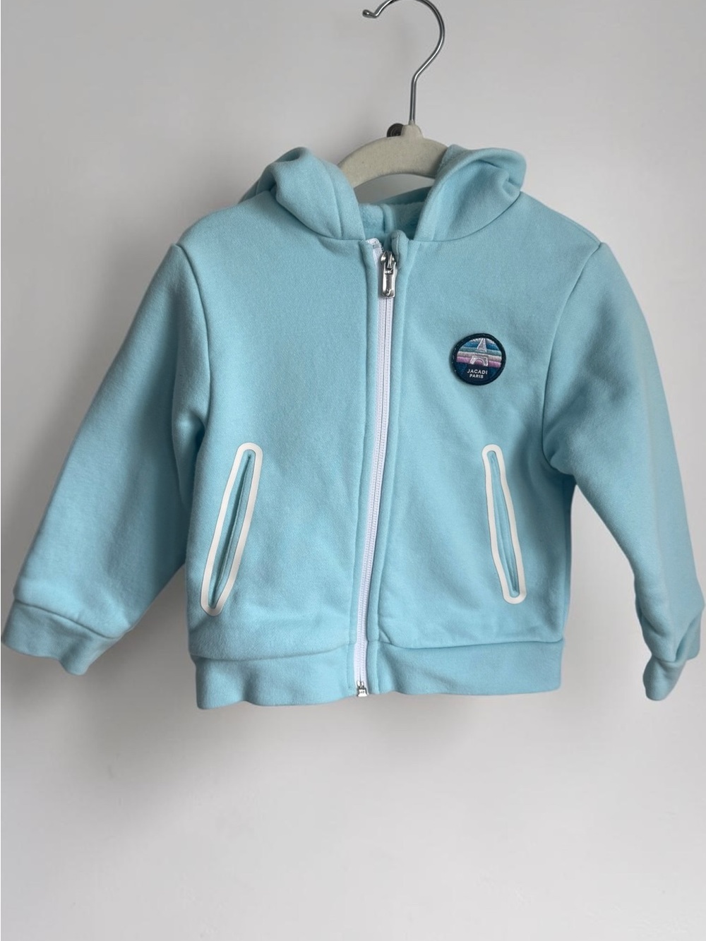 Jacadi Baby Blue Hooded Zip-Up Sweatshirt with Badge